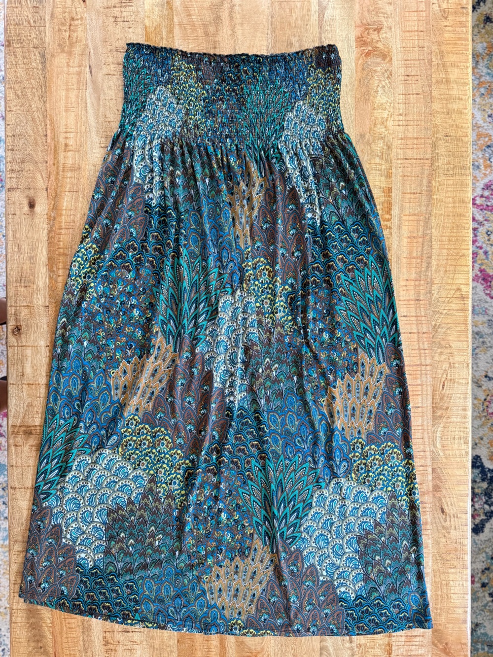 Hypnotik XL Paisley Peacock Print Smocked Waist Boho Maxi Skirt